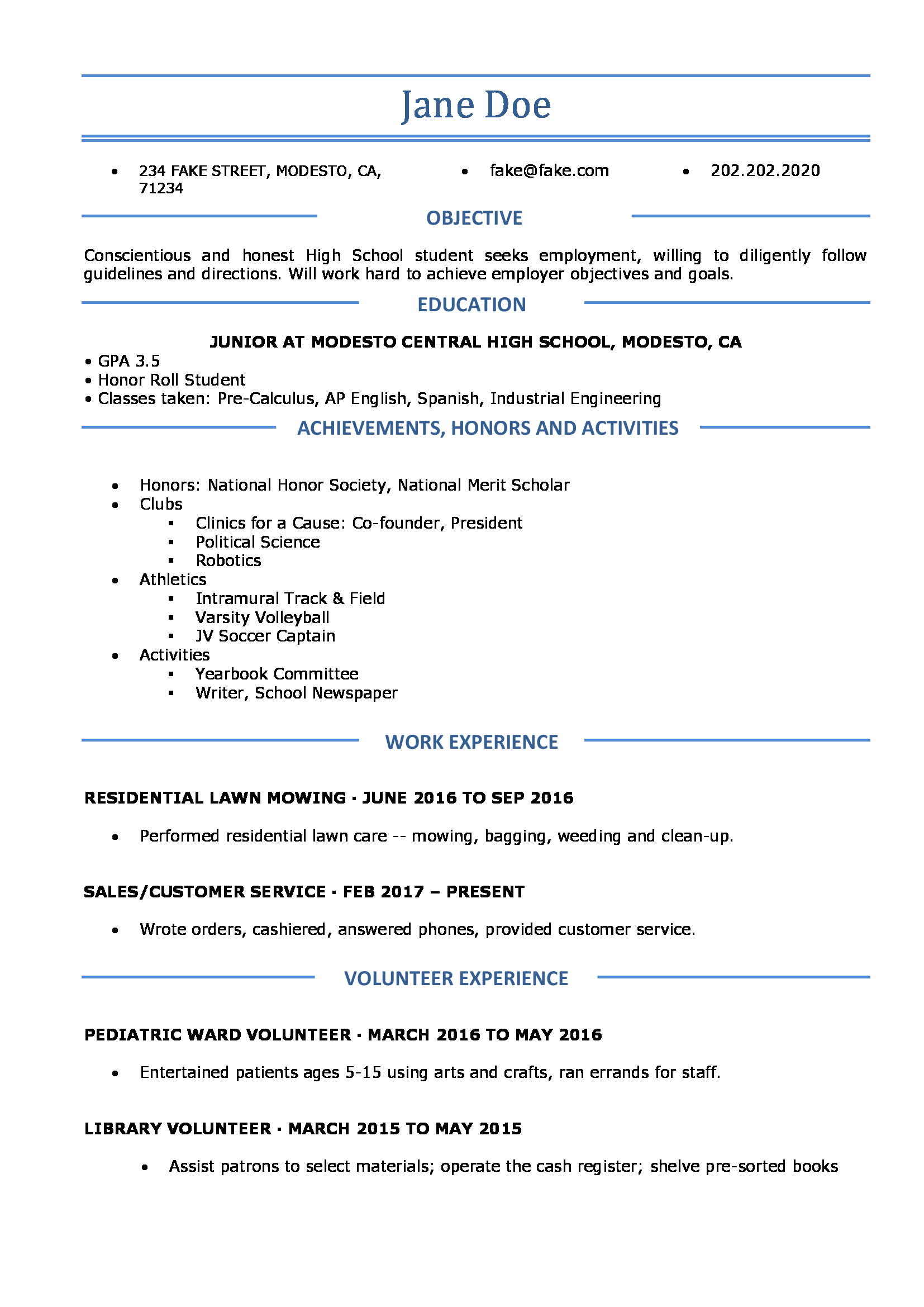 High School Resume - Resume Templates For High School Students and