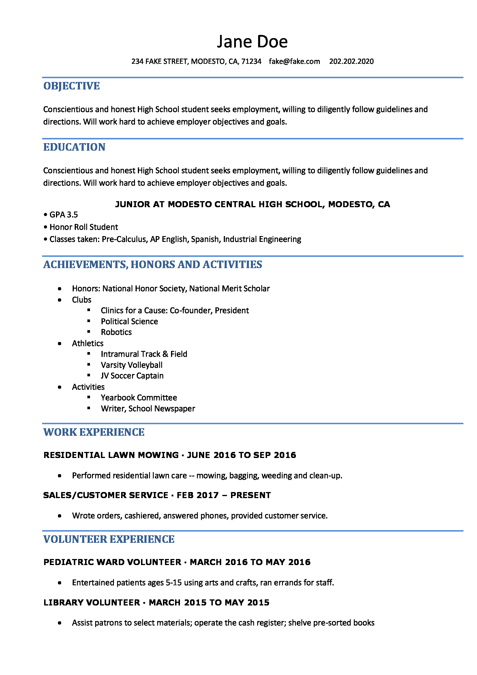 high school resume template college