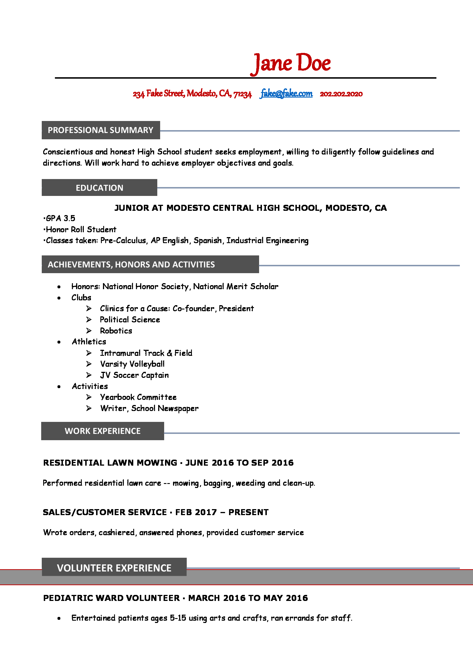 High School Resume Resumes Perfect For High School Students